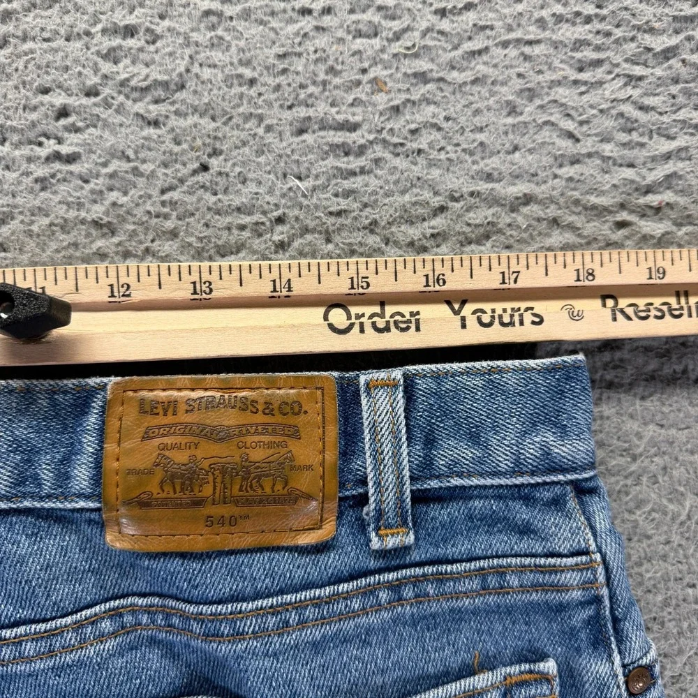 VTG Levi's 540 Flex Brown Tab Jeans Mens 38x29 Blue Denim Straight Workwear USA